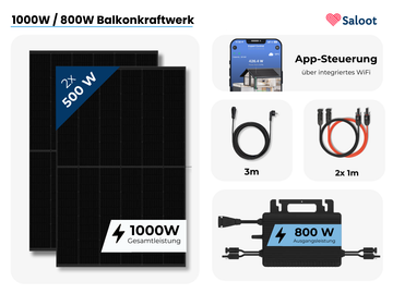 1000 W / 800 W Balkonkraftwerk Komplettset mit bifazialen 500 Watt Full-Black Modulen & Marstek MST-MI0800 (WiFi)