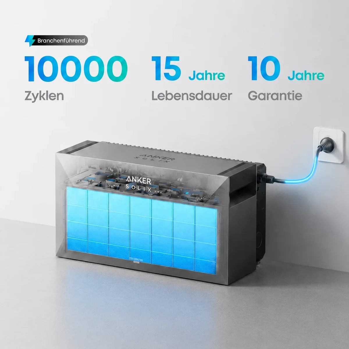 Innenaufbau des Anker SOLIX Solarbank Max AC mit 10.000 Zyklen und 15 Jahren Lebensdauer
