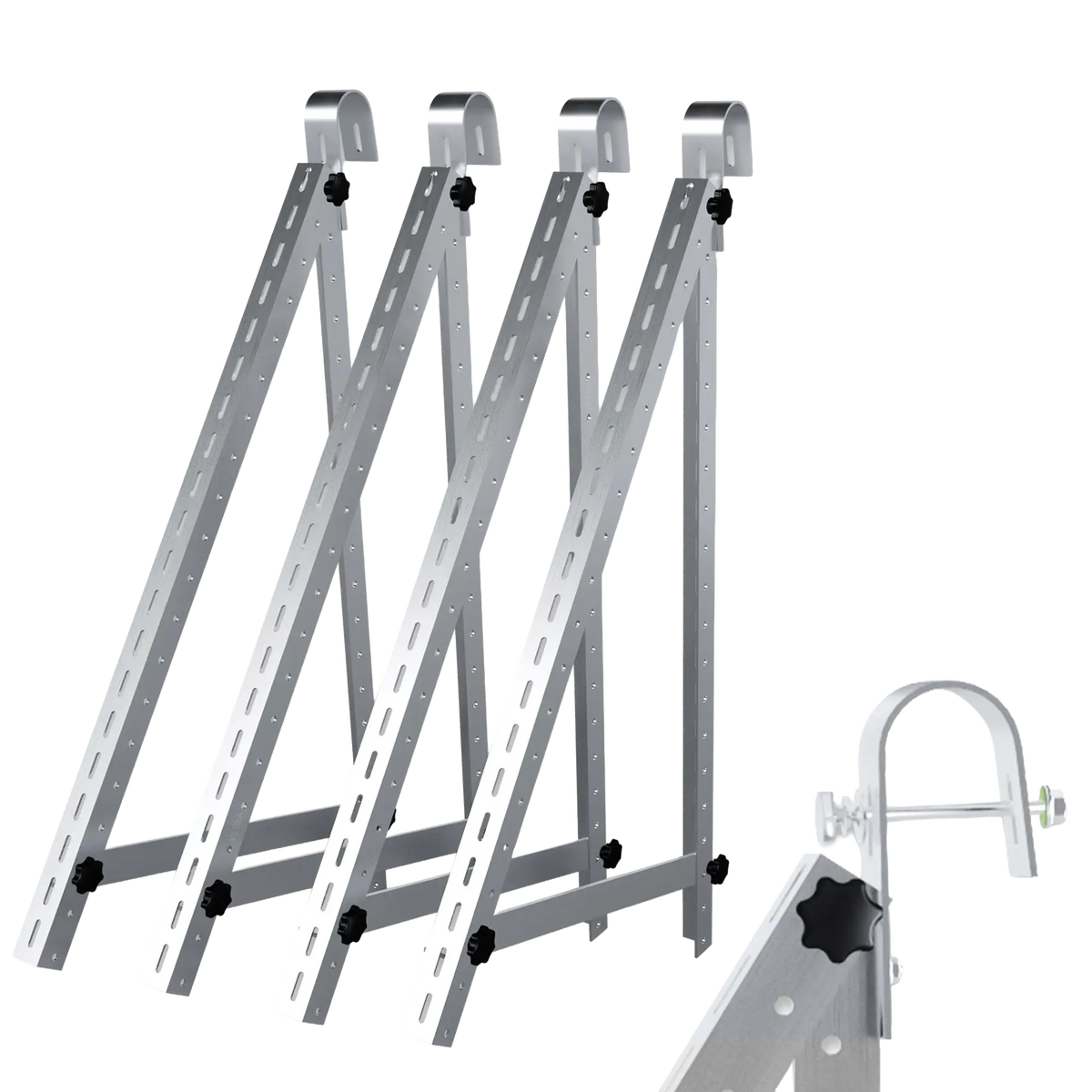Balkonhalterung für Solarmodule aus Aluminium mit verstellbaren Stützen und Geländerbügeln