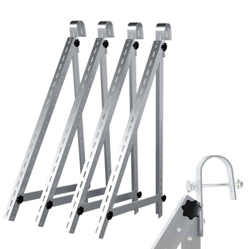 Balkonhalterung für Solarmodule aus Aluminium mit verstellbaren Stützen und Geländerbügeln