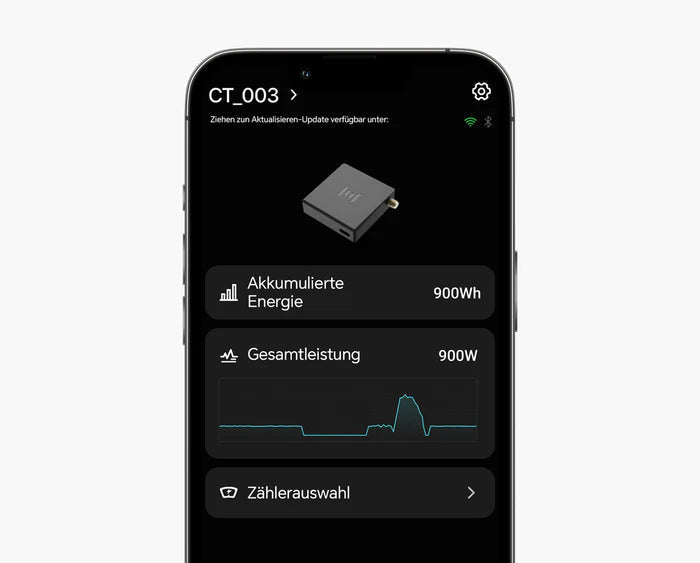 App-Anzeige des Marstek CT003 Smart Meter mit Energie- und Leistungswerten